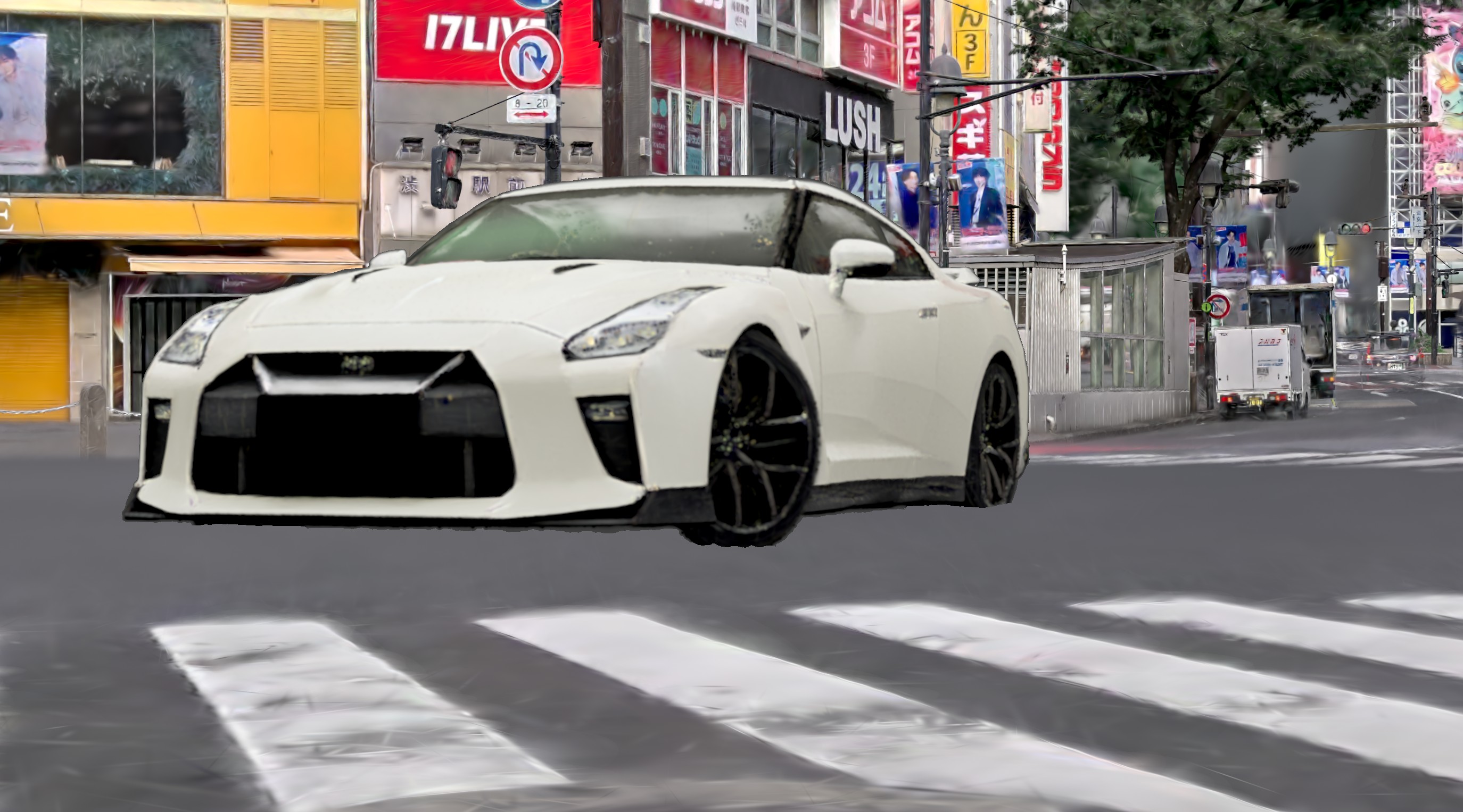 渋谷スクランブル交差点のGaussian Splatsシーンに車両を配置したコンセプト・プレビュー画像